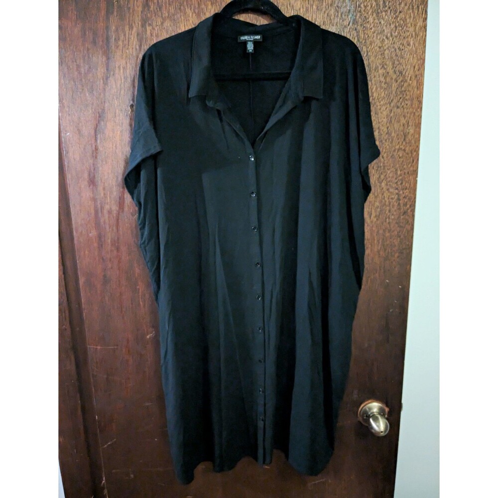 Eileen Fisher 2x Black Button Up Shirt Dress